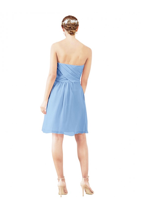 Periwinkle Trapèze Sans bretelle Mousseline Courte Robes demoiselle d'honneur / Robes de cocktail à Bas Prix