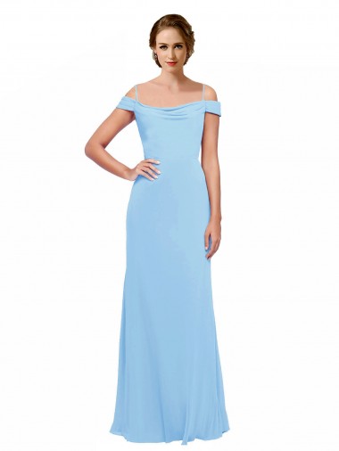 Periwinkle Trapèze Épaule Dénudée Bretelles spaghetti Mousseline Longue Robes demoiselle d'honneur à Bas Prix