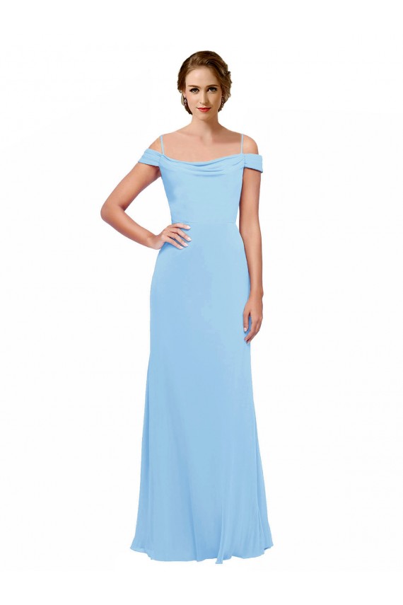 Periwinkle Trapèze Épaule Dénudée Bretelles spaghetti Mousseline Longue Robes demoiselle d'honneur à Bas Prix