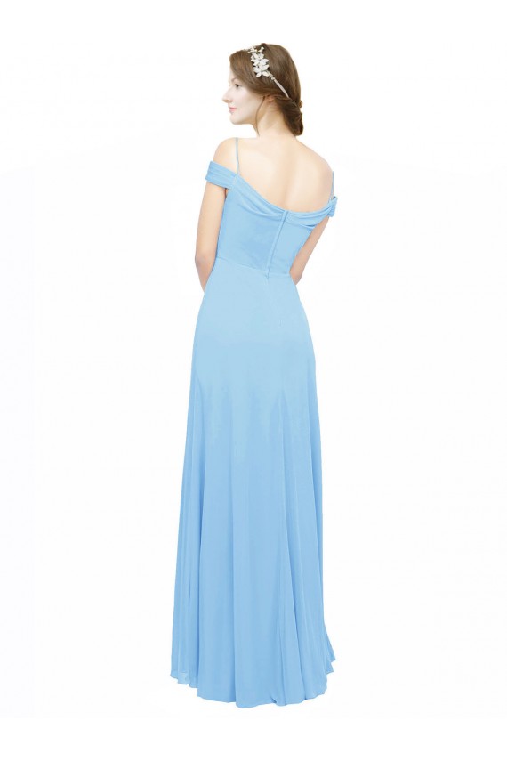 Periwinkle Trapèze Épaule Dénudée Bretelles spaghetti Mousseline Longue Robes demoiselle d'honneur à Bas Prix