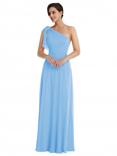 Periwinkle Trompette Mousseline Longue Robes demoiselle d'honneur à Bas Prix