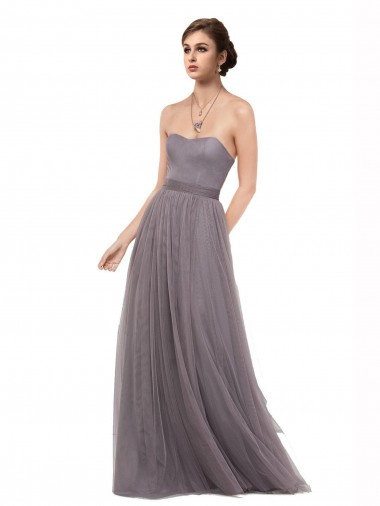 Pewter Trapèze Bretelles spaghetti Tulle Longue Robes demoiselle d'honneur à Bas Prix