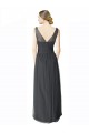 Pewter Trapèze Col V Tulle Longue Robes demoiselle d'honneur à Bas Prix