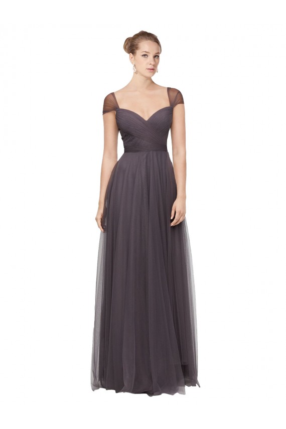 Pewter Trapèze Tulle Longue Robes demoiselle d'honneur à Bas Prix