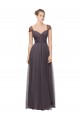 Pewter Trapèze Tulle Longue Robes demoiselle d'honneur à Bas Prix