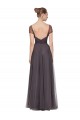 Pewter Trapèze Tulle Longue Robes demoiselle d'honneur à Bas Prix