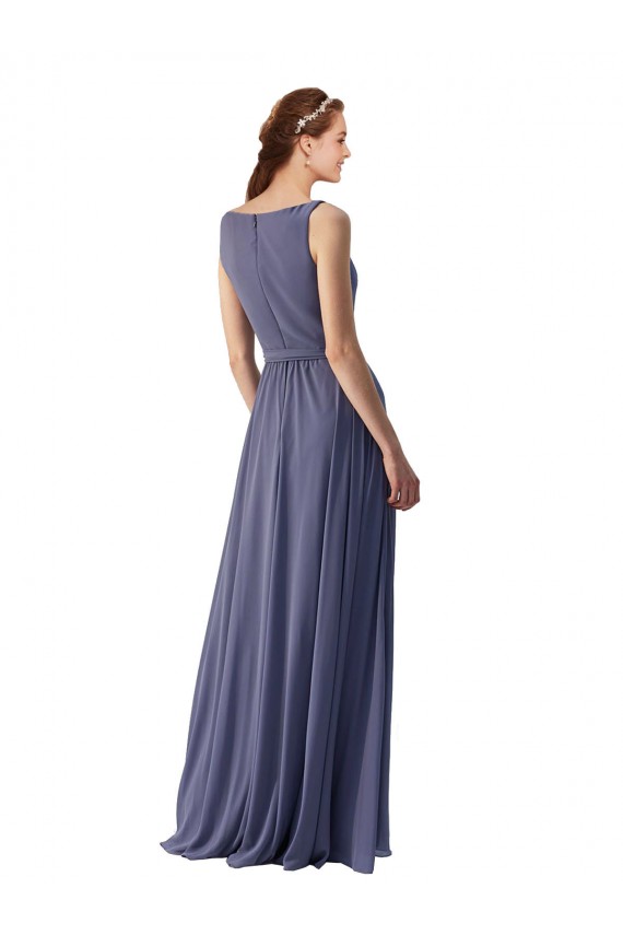 Pierre d'argent Trapèze Col V Mousseline Longue Robes demoiselle d'honneur à Bas Prix