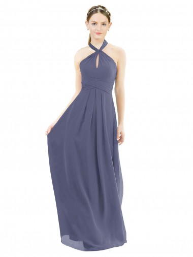 Pierre d'argent Trapèze Licou Mousseline Longue Robes demoiselle d'honneur à Bas Prix