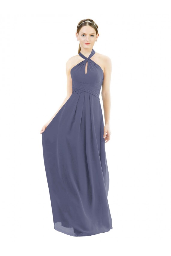 Pierre d'argent Trapèze Licou Mousseline Longue Robes demoiselle d'honneur à Bas Prix