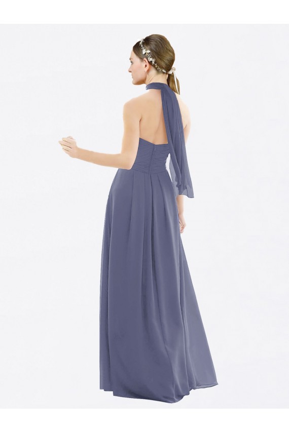 Pierre d'argent Trapèze Licou Mousseline Longue Robes demoiselle d'honneur à Bas Prix
