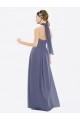 Pierre d'argent Trapèze Licou Mousseline Longue Robes demoiselle d'honneur à Bas Prix