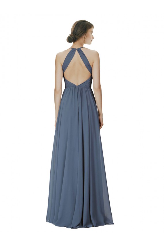 Pierre d'argent Trapèze Licou Mousseline Longue Robes demoiselle d'honneur à Bas Prix