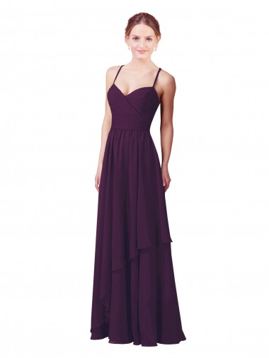 Pourpre Fourreau Mousseline Longue Robes demoiselle d'honneur à Bas Prix