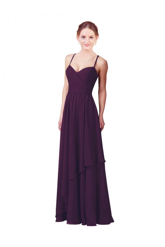 Pourpre Fourreau Mousseline Longue Robes demoiselle d'honneur à Bas Prix
