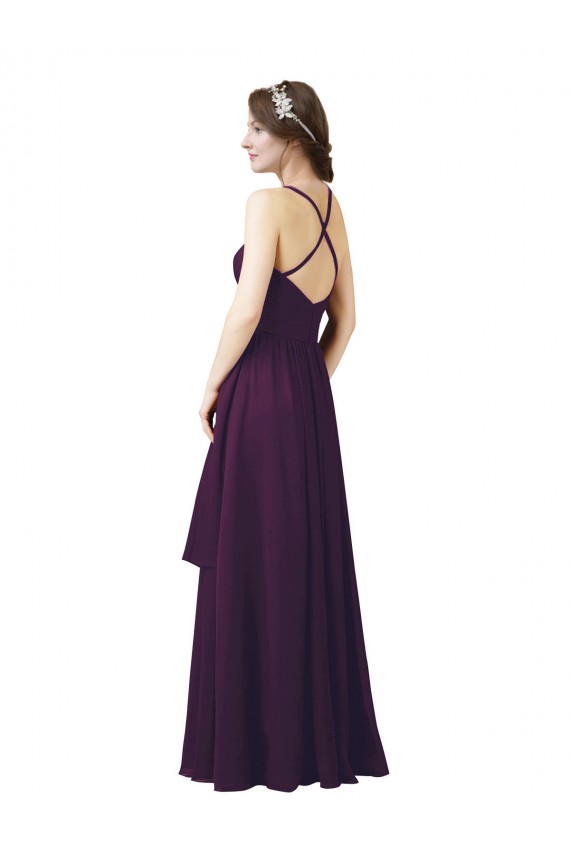 Pourpre Fourreau Mousseline Longue Robes demoiselle d'honneur à Bas Prix