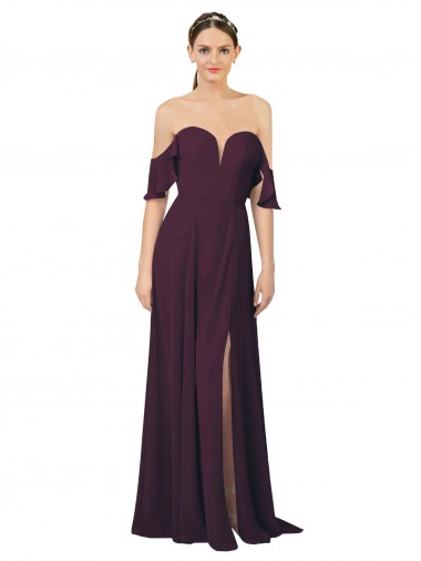 Pourpre Fourreau Mousseline Longue Robes demoiselle d'honneur à Bas Prix
