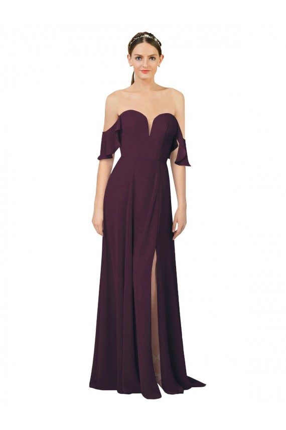 Pourpre Fourreau Mousseline Longue Robes demoiselle d'honneur à Bas Prix