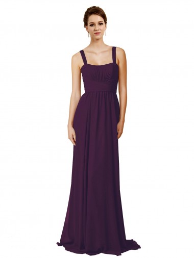 Pourpre Trapèze Bretelles spaghetti Balayage train Mousseline Longue Robes demoiselle d'honneur à Bas Prix