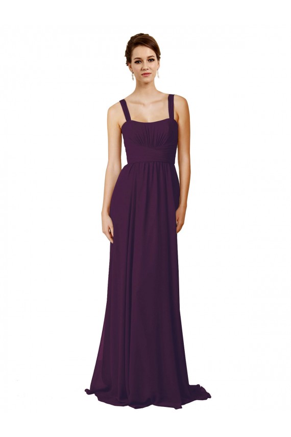 Pourpre Trapèze Bretelles spaghetti Balayage train Mousseline Longue Robes demoiselle d'honneur à Bas Prix