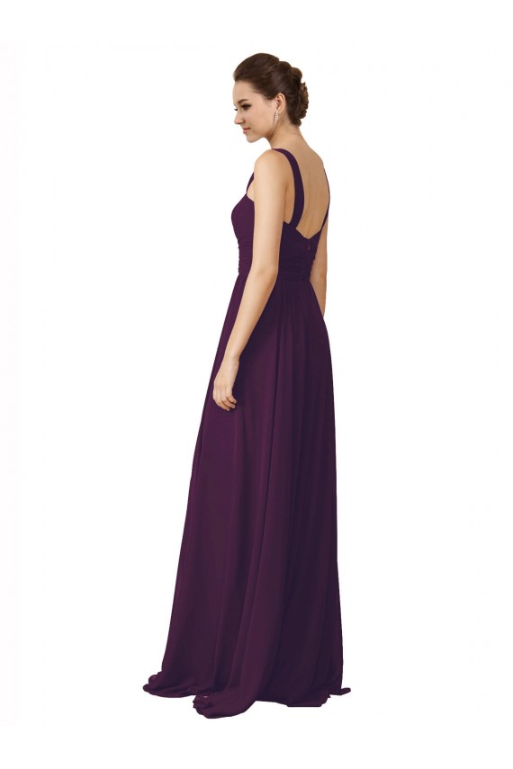 Pourpre Trapèze Bretelles spaghetti Balayage train Mousseline Longue Robes demoiselle d'honneur à Bas Prix