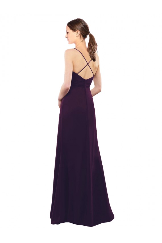 Pourpre Trapèze Bretelles spaghetti Mousseline Longue Robes demoiselle d'honneur à Bas Prix