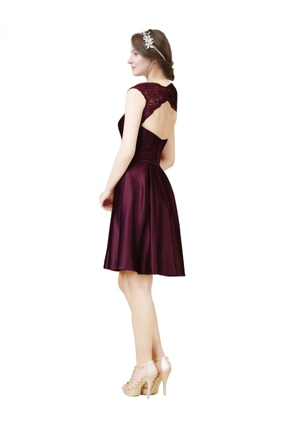 Pourpre Trapèze Col Carré Satiné Dentelle Courte Robes demoiselle d'honneur / Robes de cocktail à Bas Prix