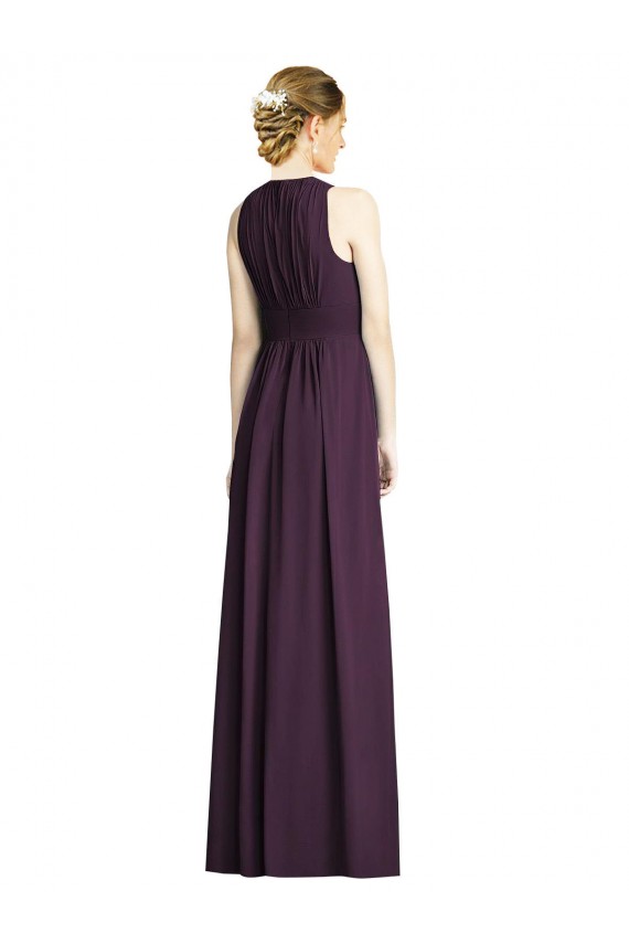 Pourpre Trapèze Col V Mousseline Longue Robes demoiselle d'honneur à Bas Prix