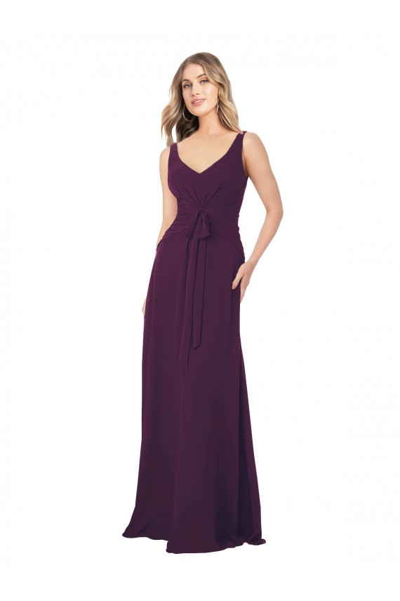 Pourpre Trapèze Col V Mousseline Longue Robes demoiselle d'honneur à Bas Prix