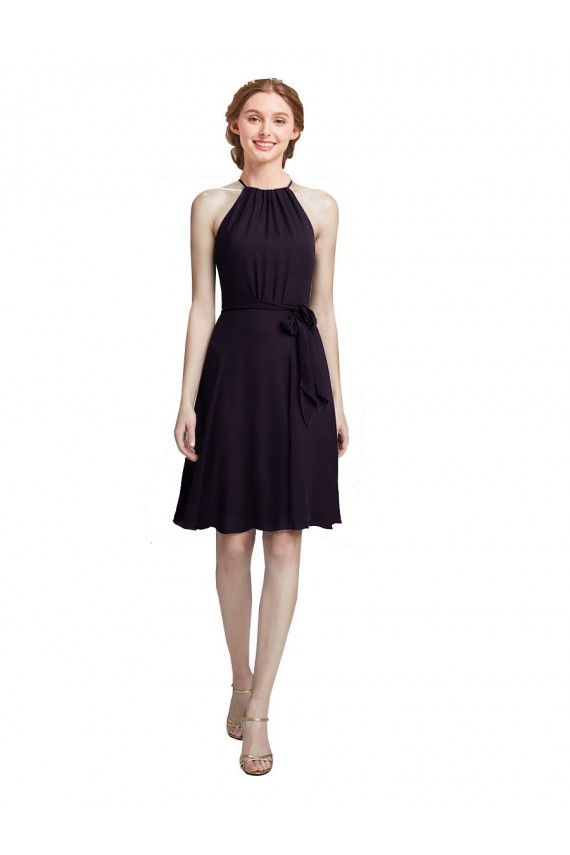 Pourpre Trapèze Licou Col Haut Mousseline Courte Robes demoiselle d'honneur / Robes de cocktail à Bas Prix