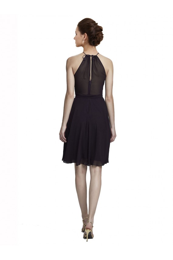 Pourpre Trapèze Licou Col Haut Mousseline Courte Robes demoiselle d'honneur / Robes de cocktail à Bas Prix