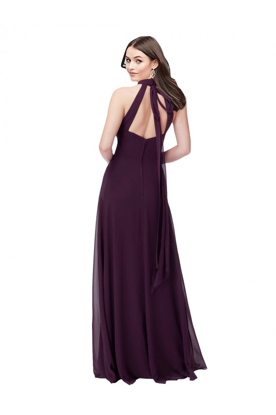 Pourpre Trapèze Licou Col Haut Mousseline Longue Robes demoiselle d'honneur à Bas Prix