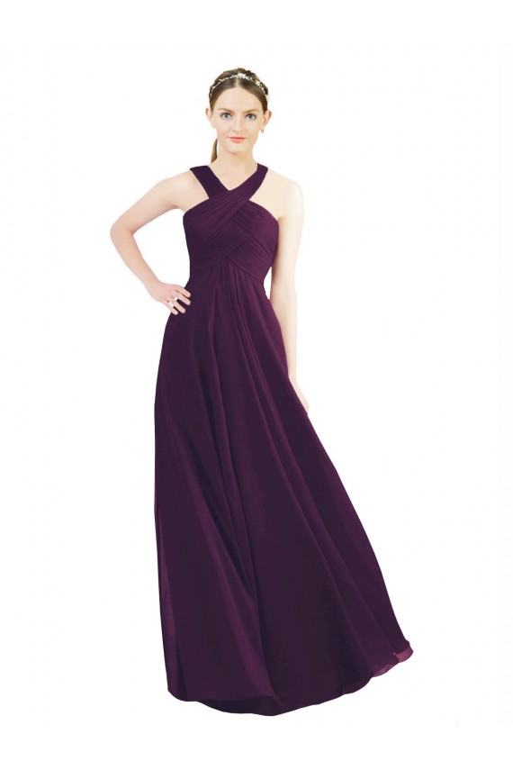 Pourpre Trapèze Licou Mousseline Longue Robes demoiselle d'honneur à Bas Prix