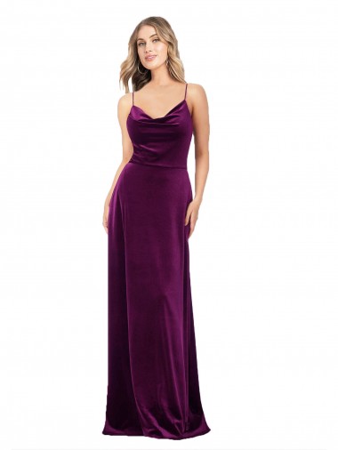 Pourpre Trapèze Scoop Col V Velours Stretch Longue Formelles Robes demoiselle d'honneur / Robes de soirée / Robes de bal à Bas Prix