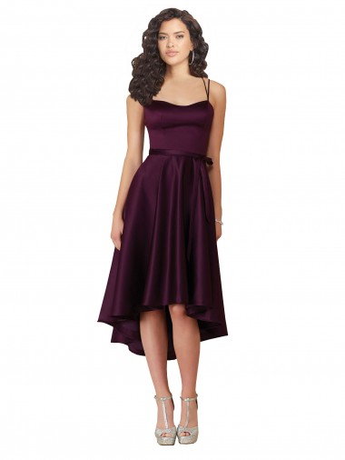 Pourpre Trapèze Scoop Neck Satiné Courte Asymétrique Robes demoiselle d'honneur / Robes de bal à Bas Prix