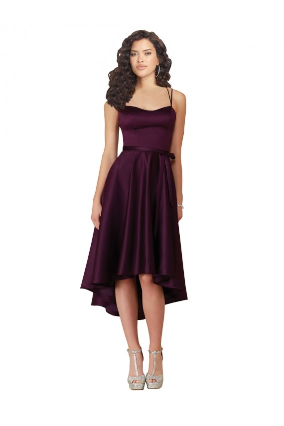 Pourpre Trapèze Scoop Neck Satiné Courte Asymétrique Robes demoiselle d'honneur / Robes de bal à Bas Prix