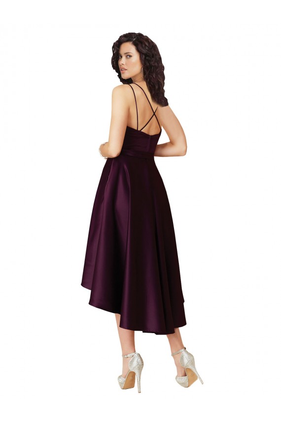 Pourpre Trapèze Scoop Neck Satiné Courte Asymétrique Robes demoiselle d'honneur / Robes de bal à Bas Prix