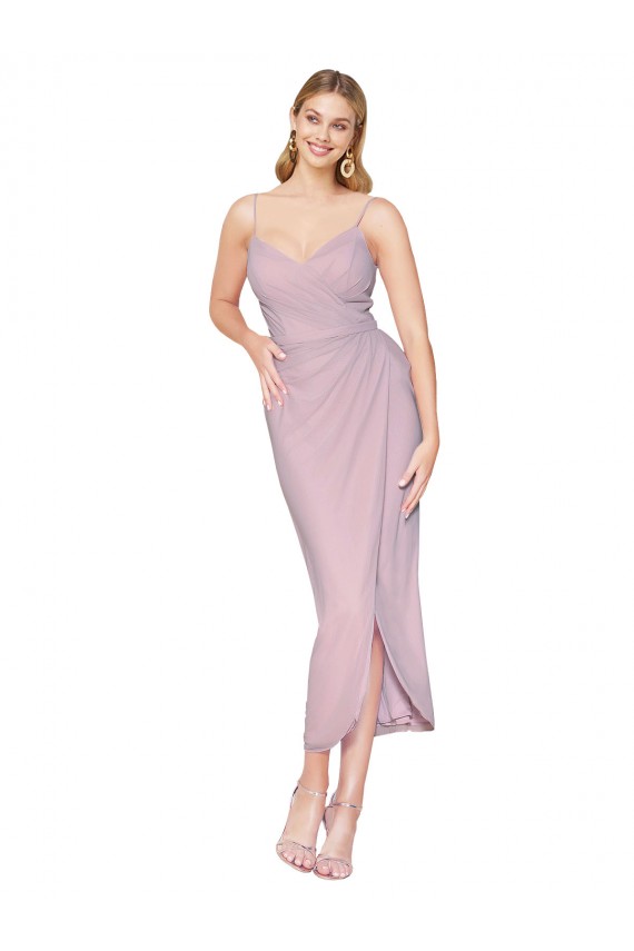 Primevère Sirène Bretelles spaghetti Mousseline Courte Asymétrique Robes demoiselle d'honneur / Robes de bal / Robes de cocktail à Bas Prix