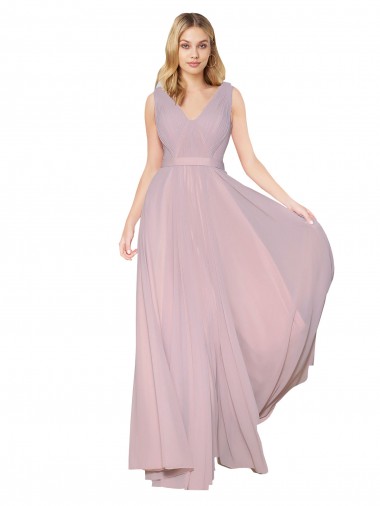 Primevère Trapèze Col V Mousseline Longue Formelles Robes demoiselle d'honneur / Robes de soirée / Robes de bal à Bas Prix