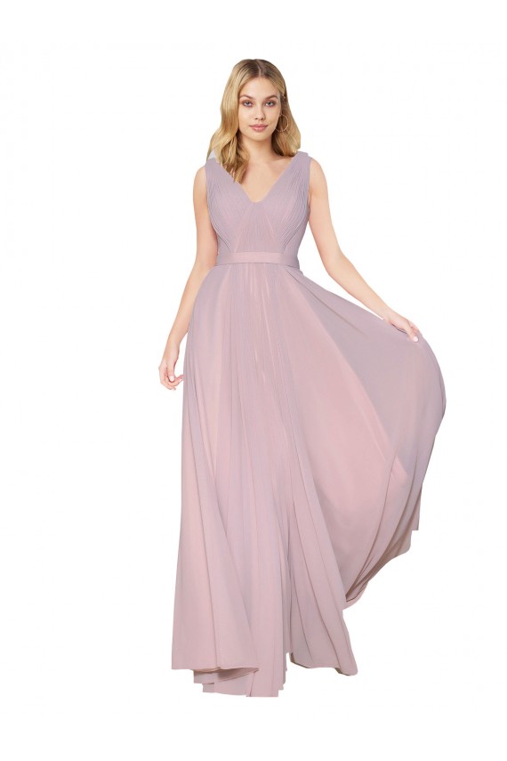 Primevère Trapèze Col V Mousseline Longue Formelles Robes demoiselle d'honneur / Robes de soirée / Robes de bal à Bas Prix