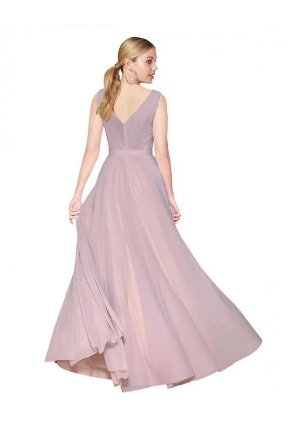 Primevère Trapèze Col V Mousseline Longue Formelles Robes demoiselle d'honneur / Robes de soirée / Robes de bal à Bas Prix