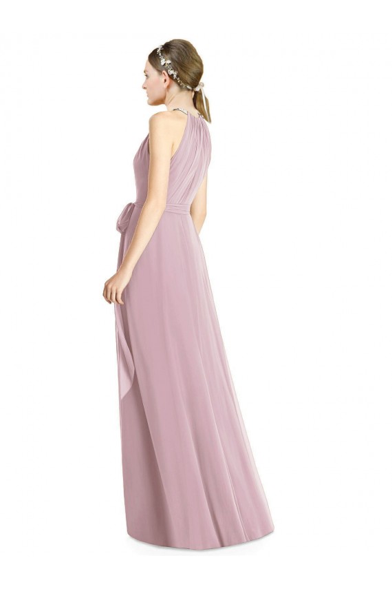 Primevère Trapèze Licou Mousseline Longue Robes demoiselle d'honneur à Bas Prix