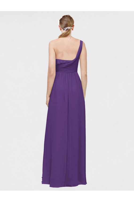 Prune Trapèze Col V Mousseline Longue Asymétrique Robes demoiselle d'honneur à Bas Prix