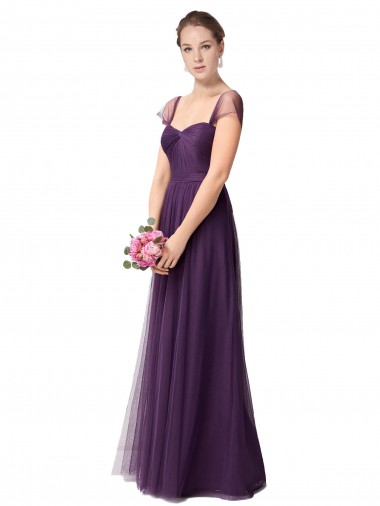 Prune Trapèze Tulle Longue Robes demoiselle d'honneur à Bas Prix