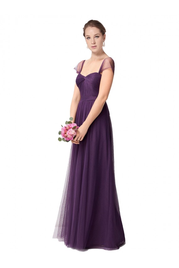 Prune Trapèze Tulle Longue Robes demoiselle d'honneur à Bas Prix