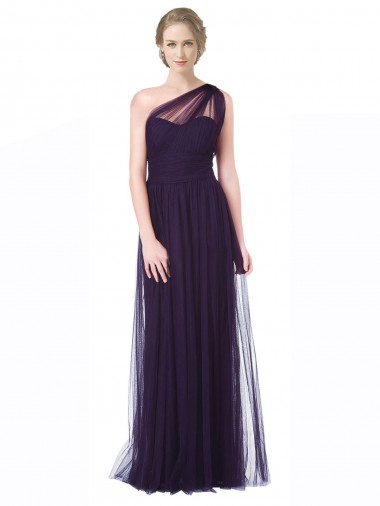Prune Trapèze Tulle Longue Robes demoiselle d'honneur à Bas Prix