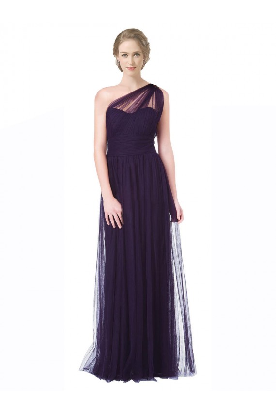 Prune Trapèze Tulle Longue Robes demoiselle d'honneur à Bas Prix
