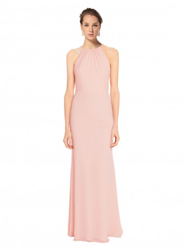 Rose 114 Trapèze Bretelles spaghetti Mousseline Longue Robes demoiselle d'honneur à Bas Prix