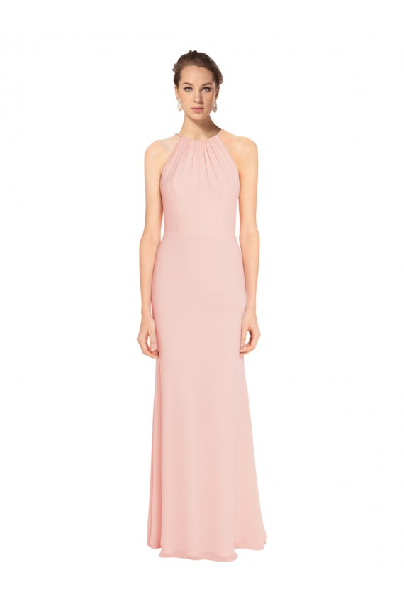 Rose 114 Trapèze Bretelles spaghetti Mousseline Longue Robes demoiselle d'honneur à Bas Prix