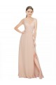 Rose 114 Trapèze Col V Mousseline Longue Robes demoiselle d'honneur à Bas Prix