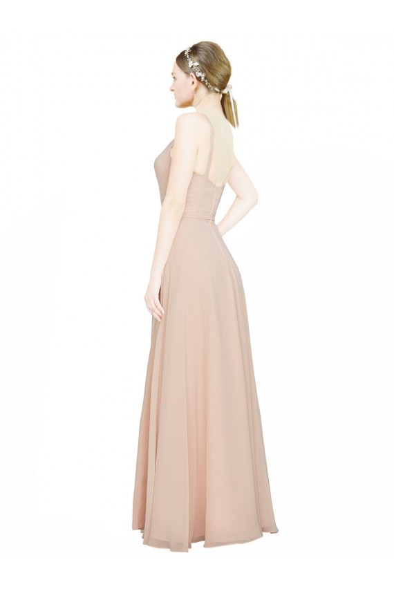 Rose 114 Trapèze Col V Mousseline Longue Robes demoiselle d'honneur à Bas Prix